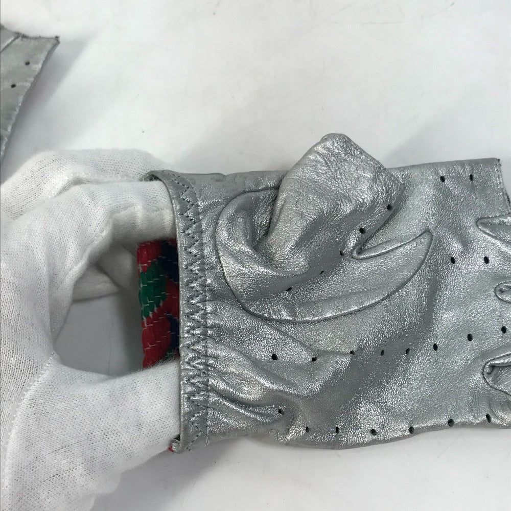 Chanel Glove Leather Silver 16S Gloves Cc Coco Mark Women