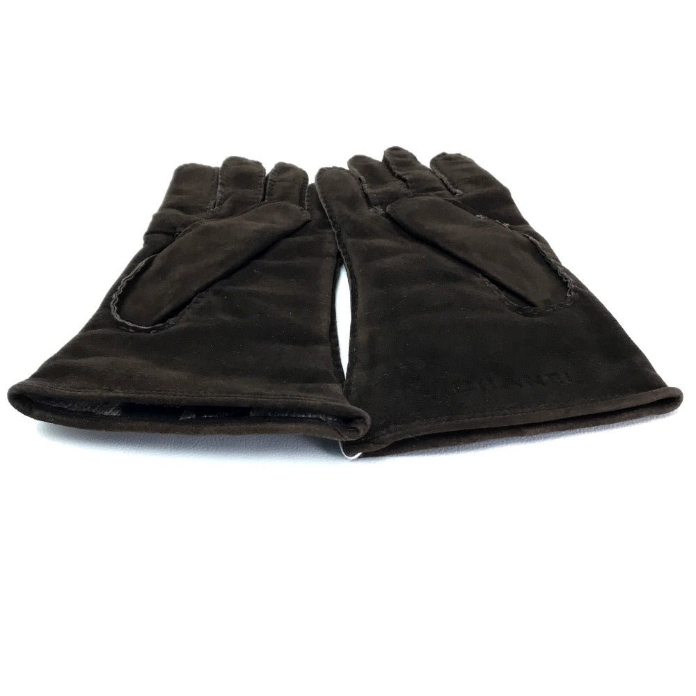 Chanel Glove Lambskin, Suede, (Inner) Cashmere Dark Brown Chocolate Bar Leather Gloves Women 7