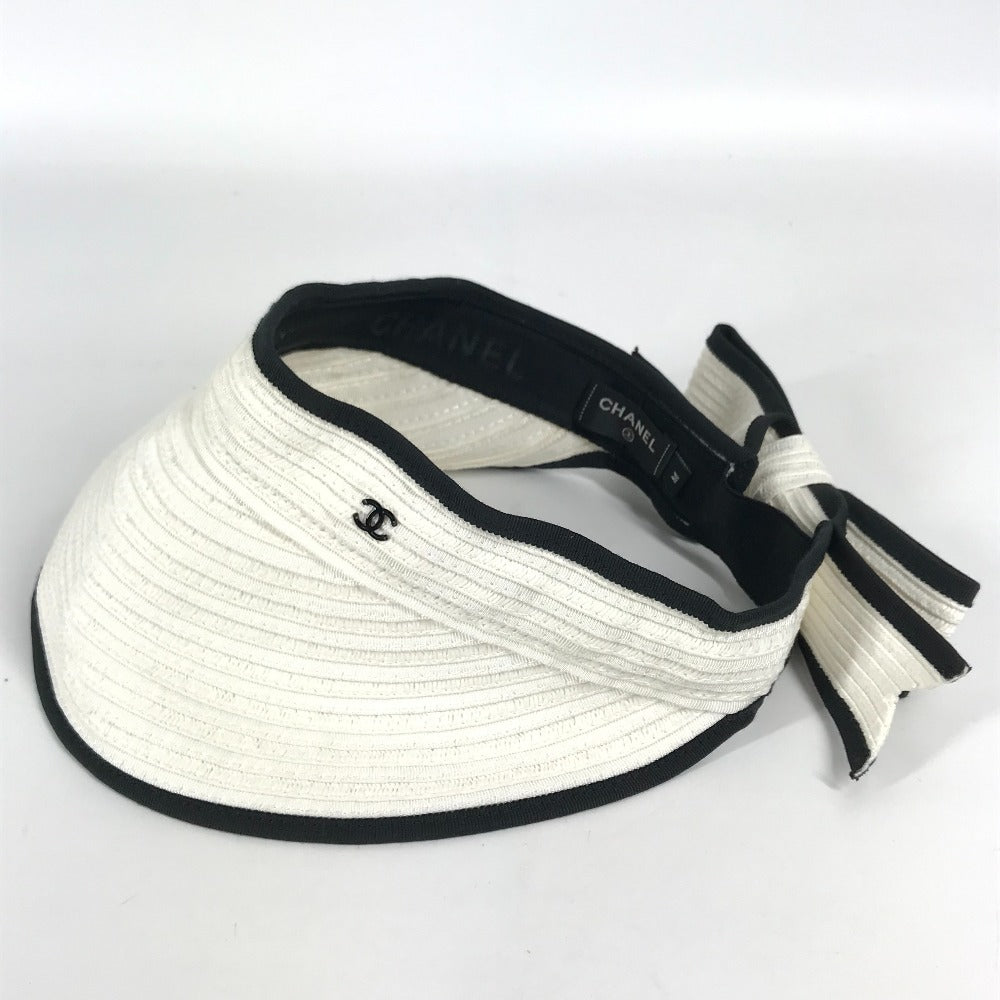 Chanel Sun Visor Raffia White 22P Cc Coco Mark Ribbon M