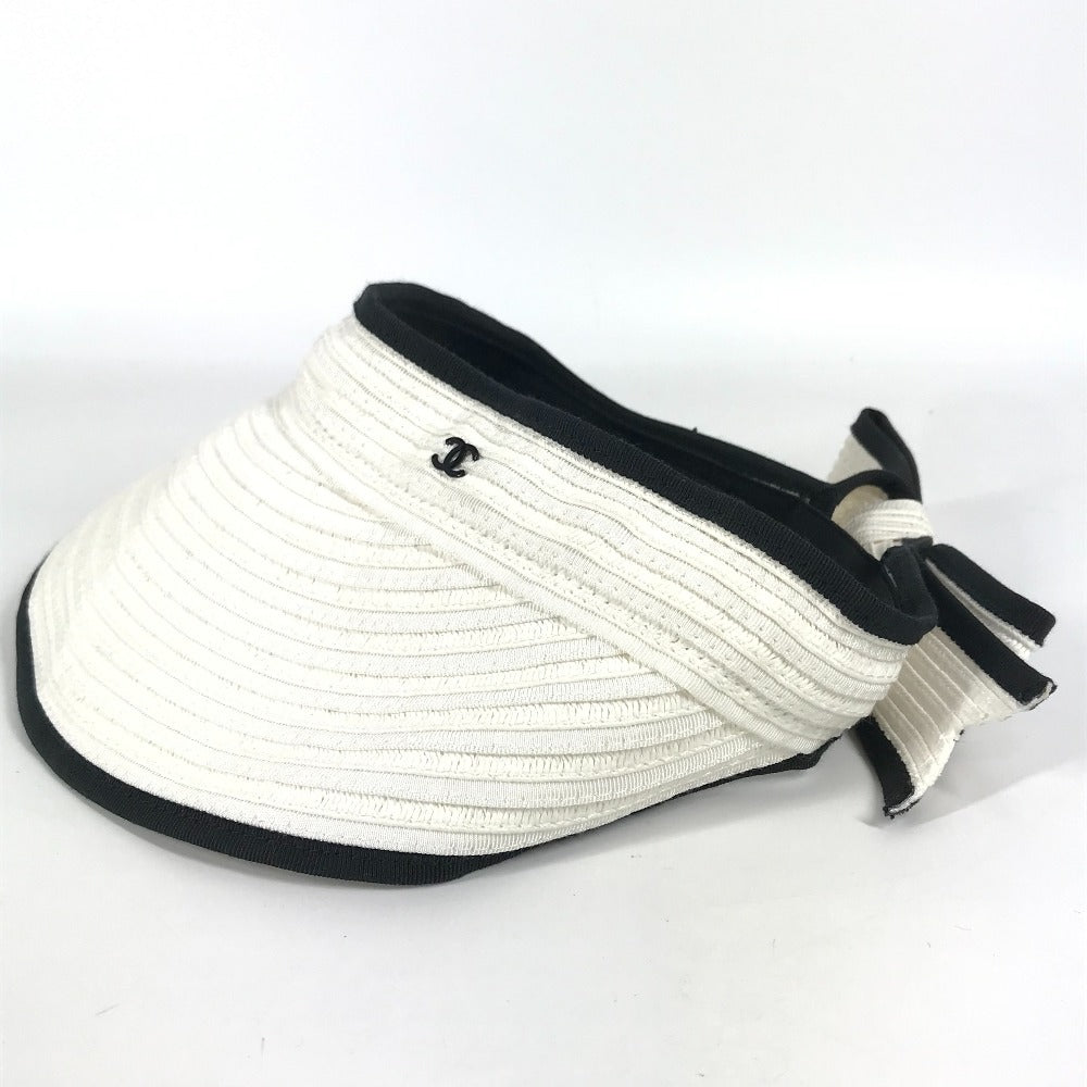 Chanel Sun Visor Raffia White 22P Cc Coco Mark Ribbon M