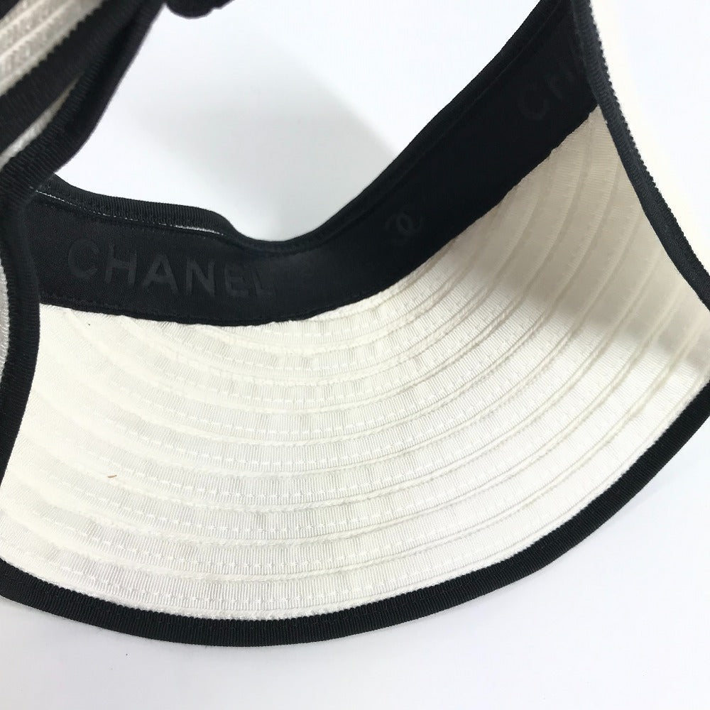 Chanel Sun Visor Raffia White 22P Cc Coco Mark Ribbon M