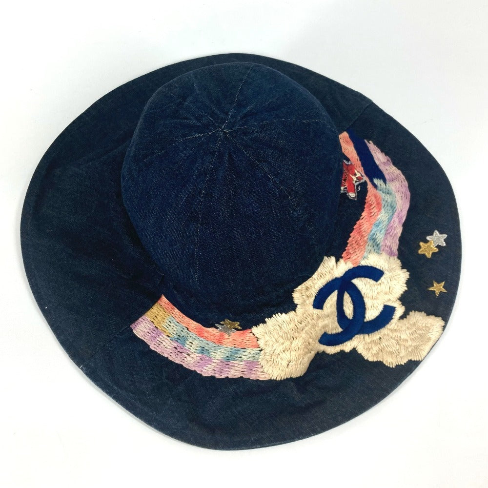 Chanel Hat Cotton Blue Denim Night Flight L