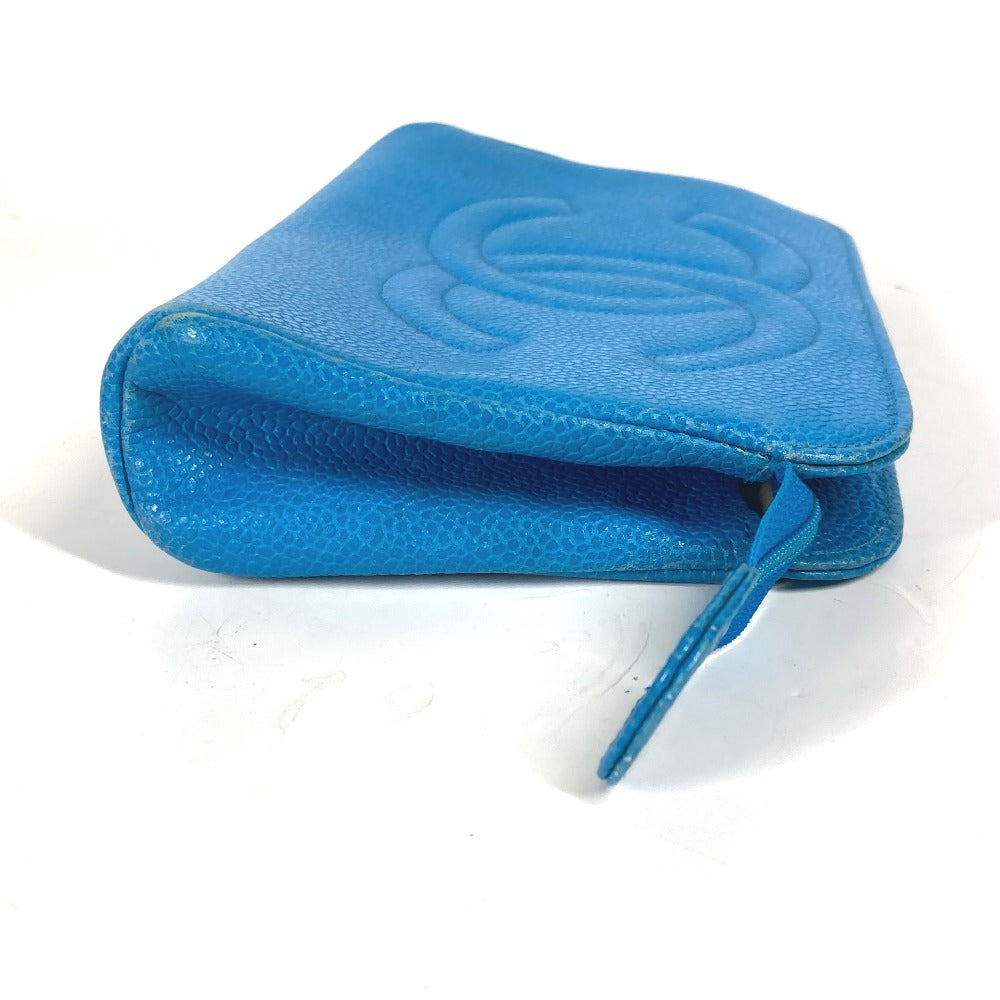 Chanel Pouch Caviar Skin Blue Multi Pouch Cc Coco Mark Women