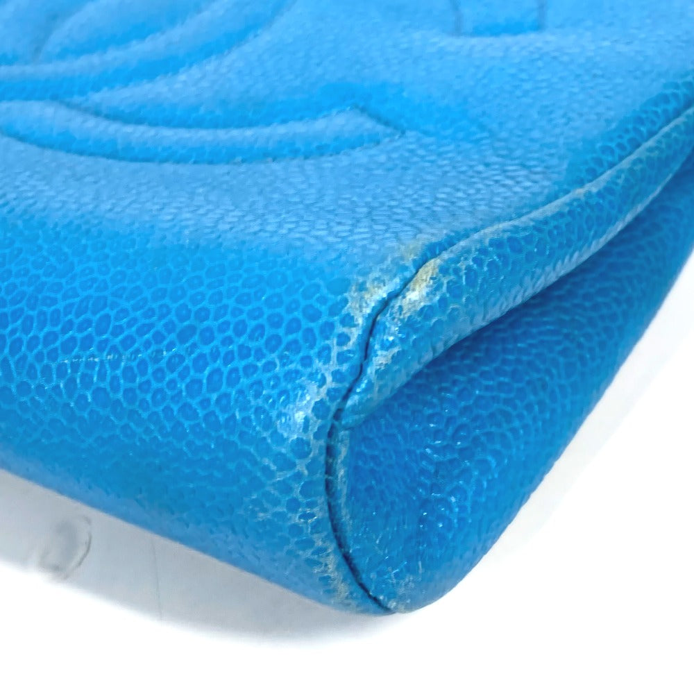 Chanel Pouch Caviar Skin Blue Multi Pouch Cc Coco Mark Women