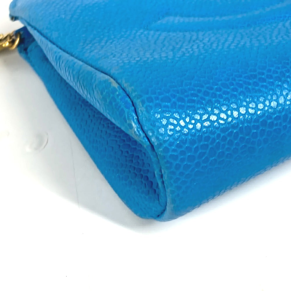 Chanel Pouch Caviar Skin Blue Multi Pouch Cc Coco Mark Women