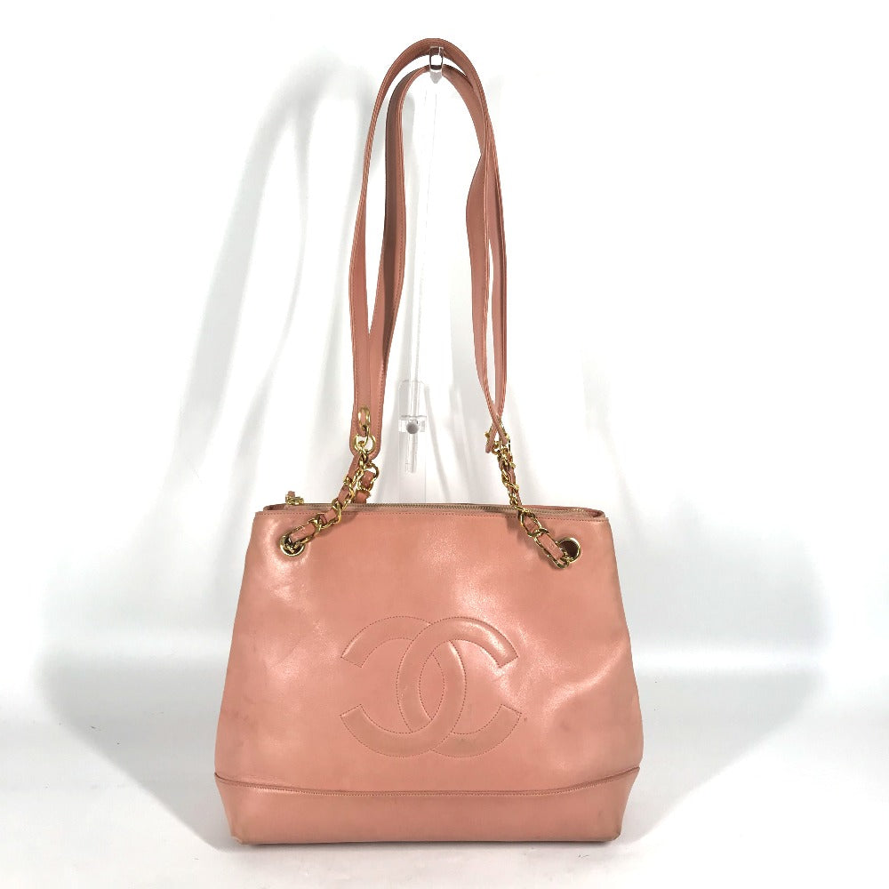 Chanel Tote Bag Leather Pink Shoulder Bag Cc Coco Mark Women