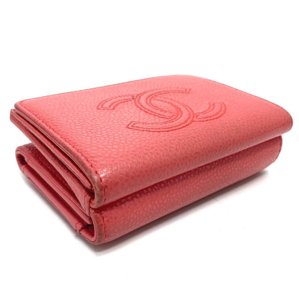 Chanel Trifold Wallet A70796 Caviar Skin Salmon Pink Cc Coco Mark W Hook Wallet Small Flap Wallet