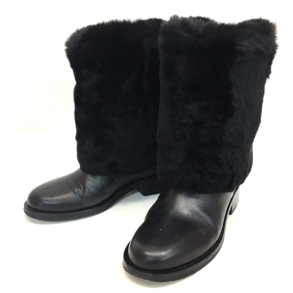 Chanel Boots G31196 Leather Black Cc Coco Mark 15B Women 38