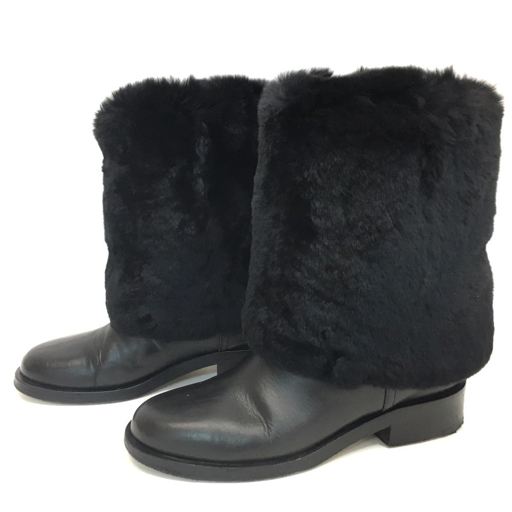 Chanel Boots G31196 Leather Black Cc Coco Mark 15B Women 38