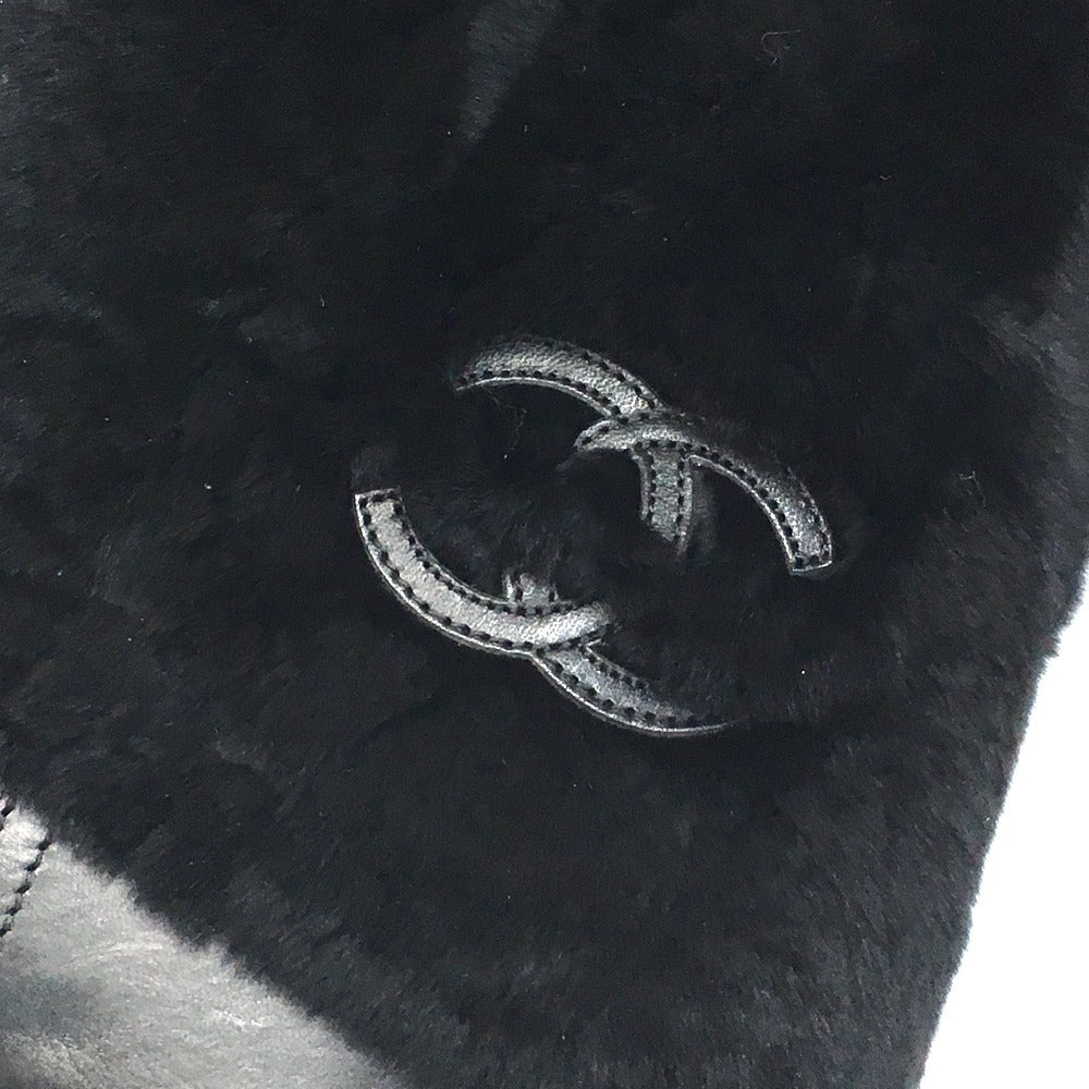 Chanel Boots G31196 Leather Black Cc Coco Mark 15B Women 38