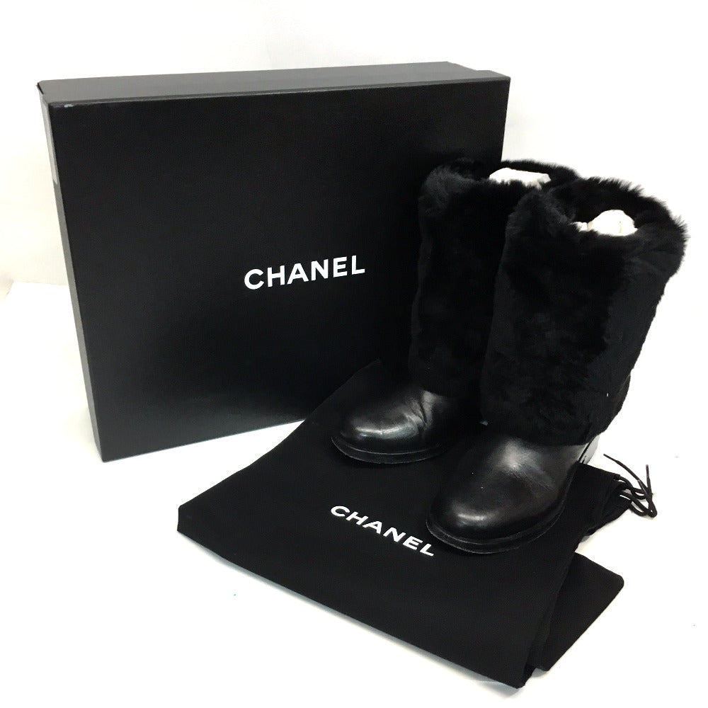 Chanel Boots G31196 Leather Black Cc Coco Mark 15B Women 38