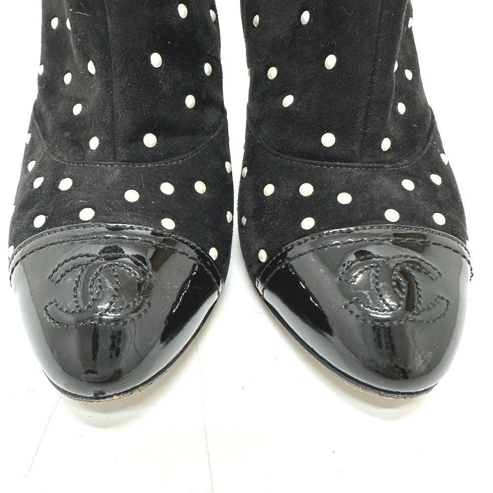 Chanel Boots G G33426 Suede Black Pearl Dot Women 36C