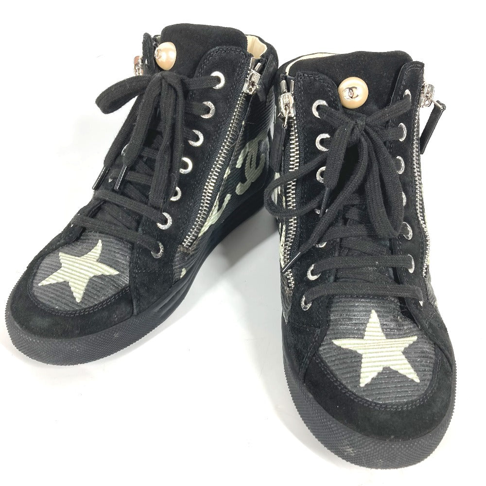 Chanel Sneakers G30243 Canvas / Leather Black 14A Star Fake Pearl Zip Star Women 35