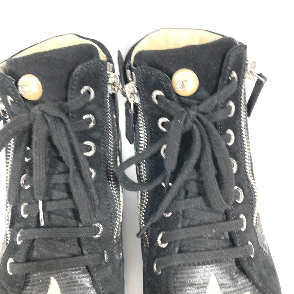 Chanel Sneakers G30243 Canvas / Leather Black 14A Star Fake Pearl Zip Star Women 35