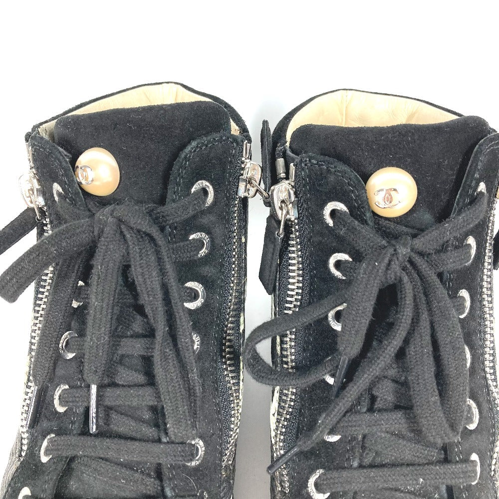 Chanel Sneakers G30243 Canvas / Leather Black 14A Star Fake Pearl Zip Star Women 35