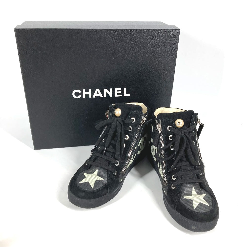 Chanel Sneakers G30243 Canvas / Leather Black 14A Star Fake Pearl Zip Star Women 35