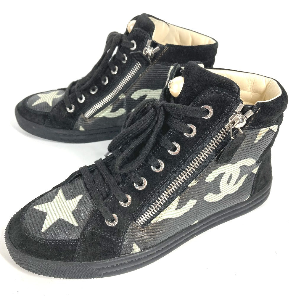 Chanel Sneakers G30243 Canvas / Leather Black 14A Star Fake Pearl Zip Star Women 35