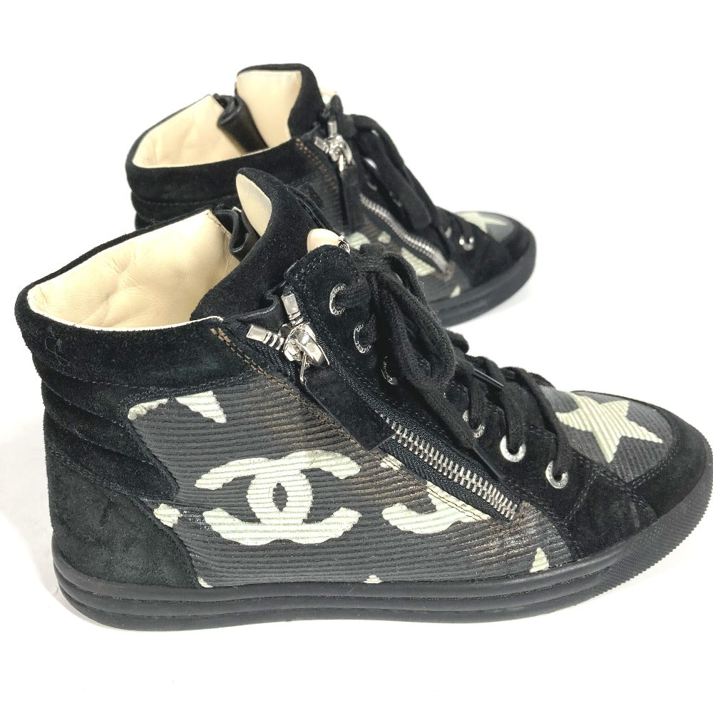 Chanel Sneakers G30243 Canvas / Leather Black 14A Star Fake Pearl Zip Star Women 35