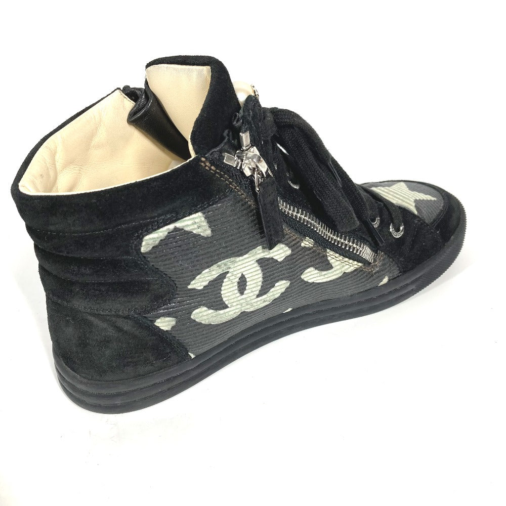 Chanel Sneakers G30243 Canvas / Leather Black 14A Star Fake Pearl Zip Star Women 35