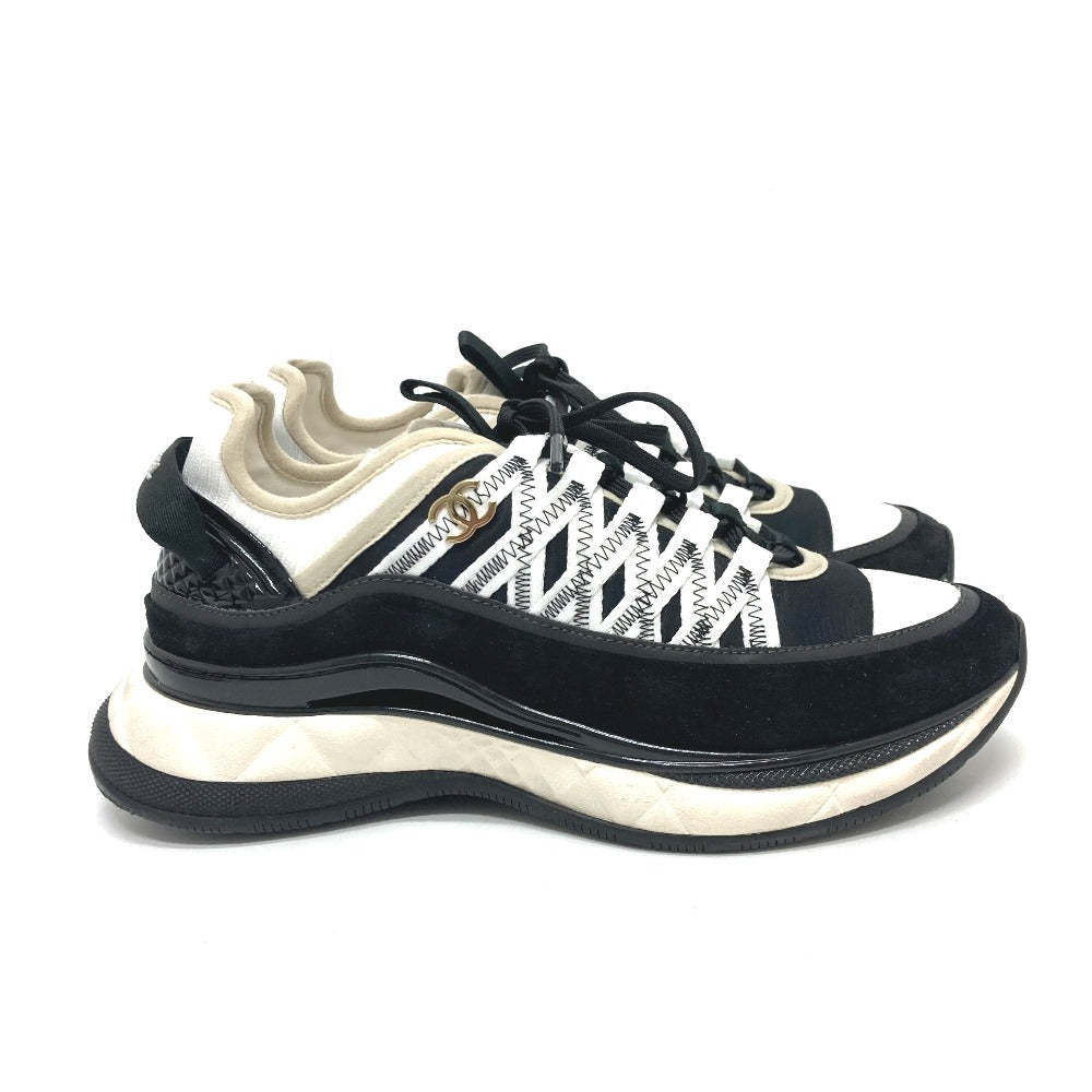Chanel Sneakers G46260 Suede Black 25C Spindle Coco Mark Women 38