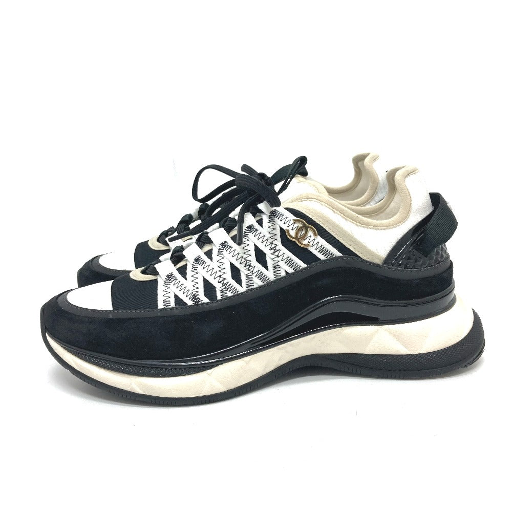 Chanel Sneakers G46260 Suede Black 25C Spindle Coco Mark Women 38