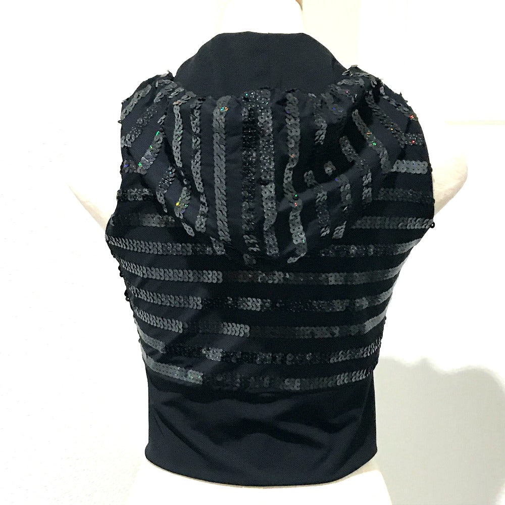 Chanel Vest Sequin Black 19C Zip Up Women 38
