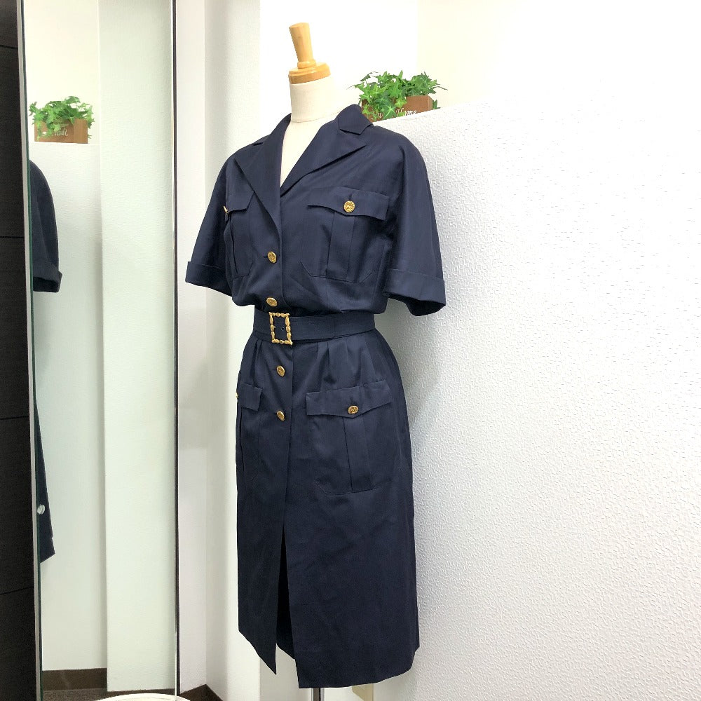 Chanel One Piece Cotton Navy Vintage Coco Chanel Buttons Women 36
