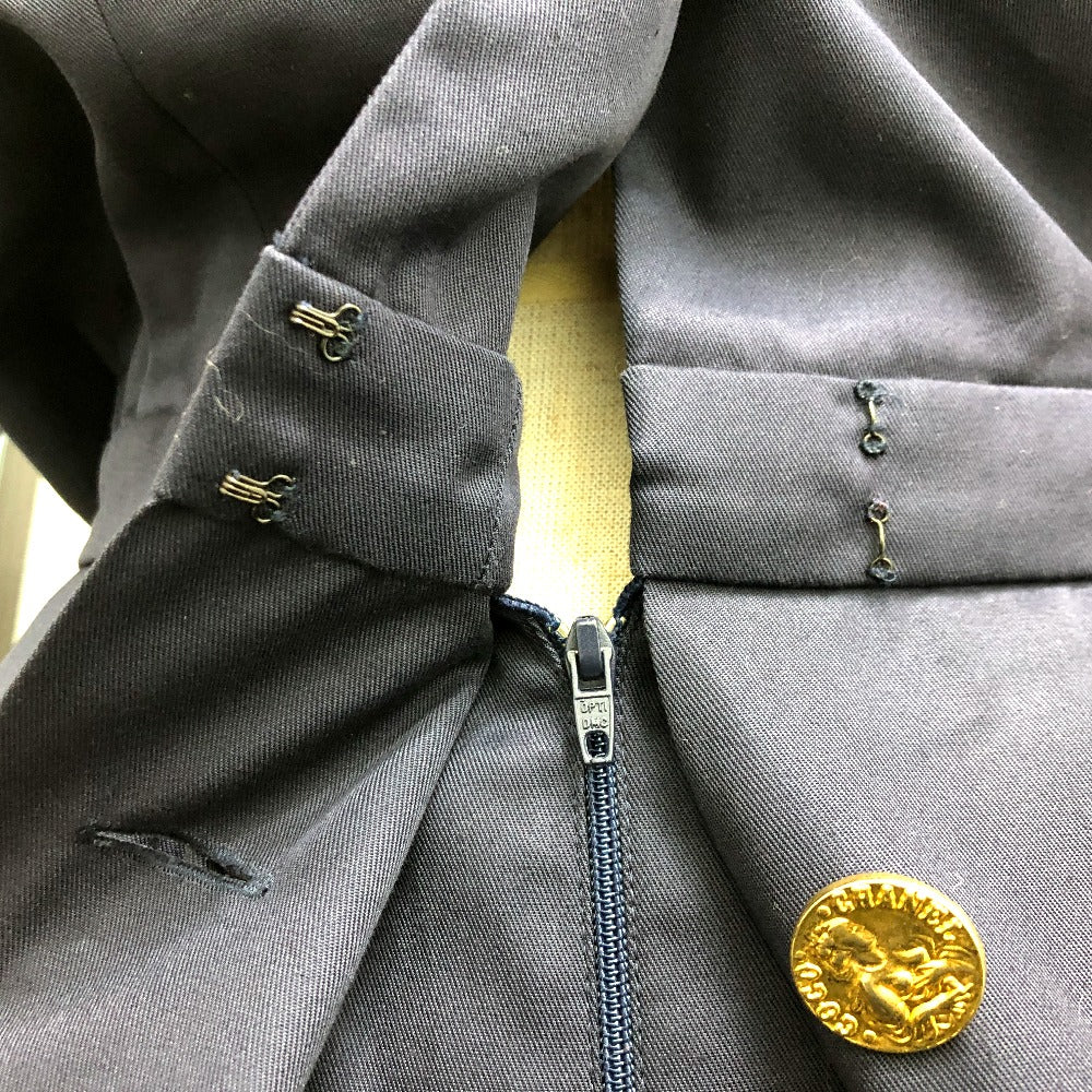 Chanel One Piece Cotton Navy Vintage Coco Chanel Buttons Women 36