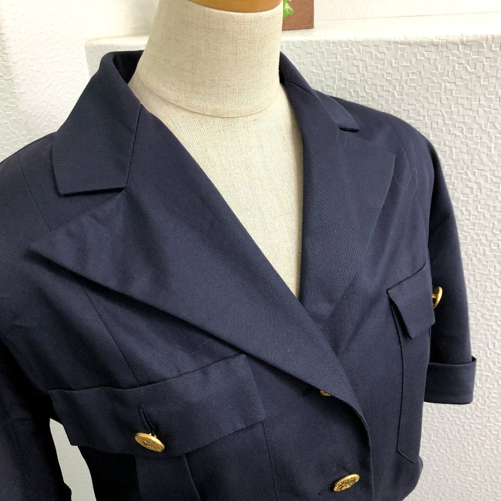 Chanel One Piece Cotton Navy Vintage Coco Chanel Buttons Women 36