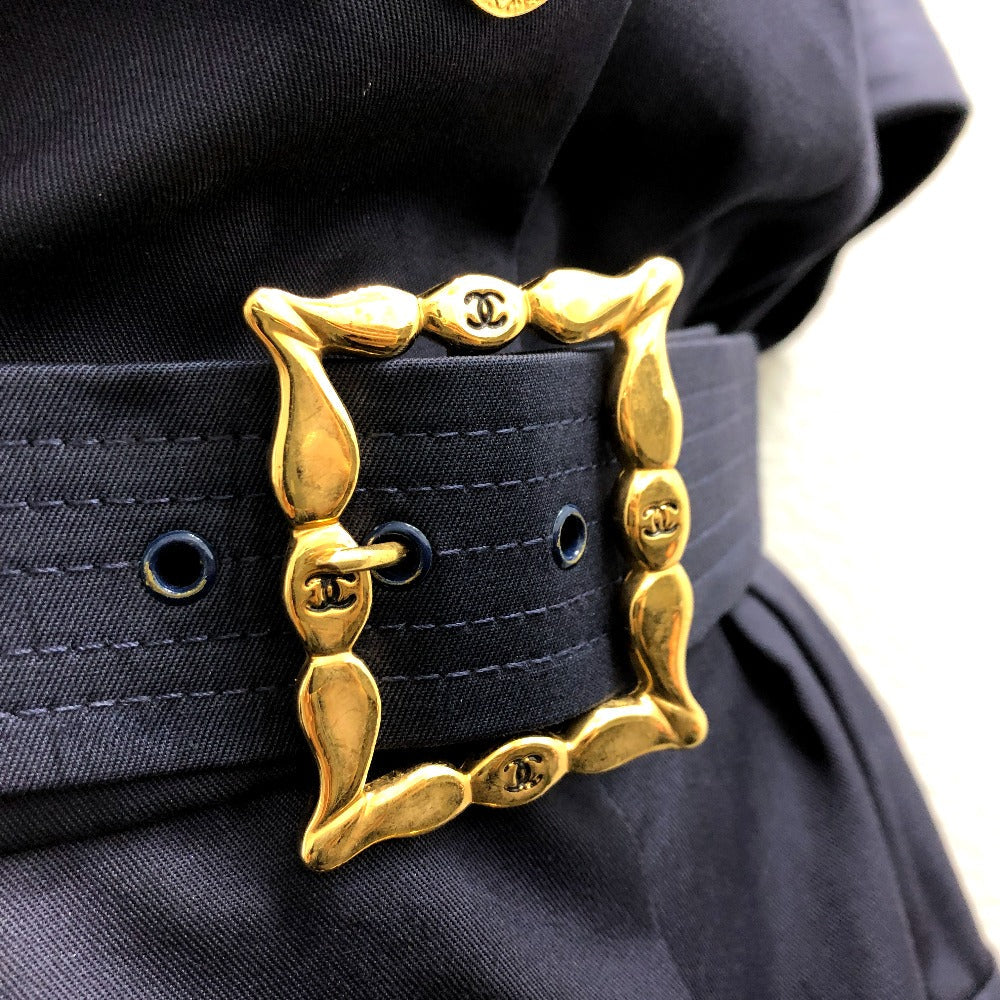 Chanel One Piece Cotton Navy Vintage Coco Chanel Buttons Women 36