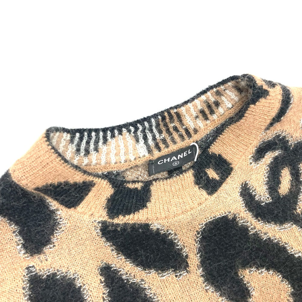 Chanel Sweater P75361 Cashmere Brown 23A Coco Mark Leopard Pattern 34