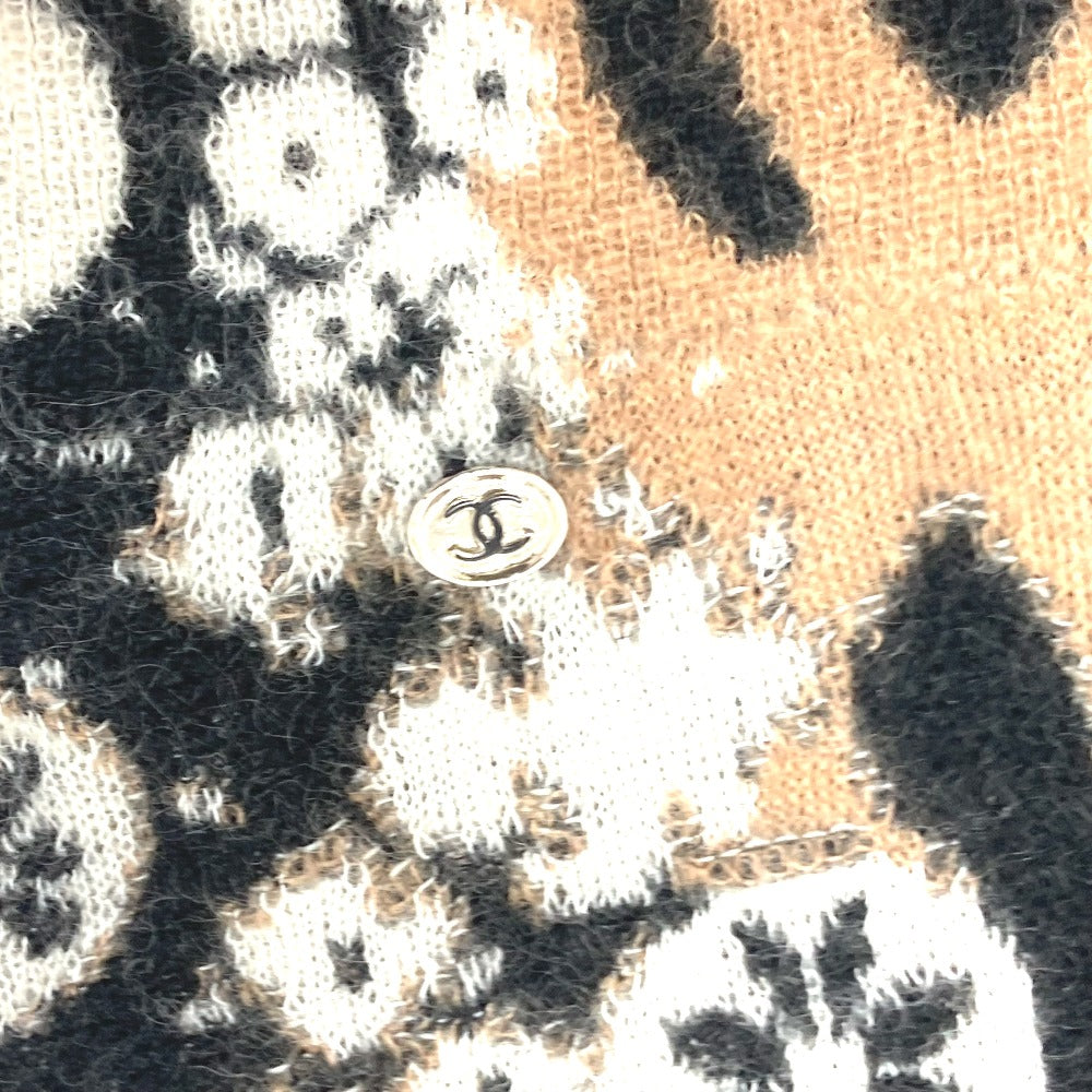Chanel Sweater P75361 Cashmere Brown 23A Coco Mark Leopard Pattern 34