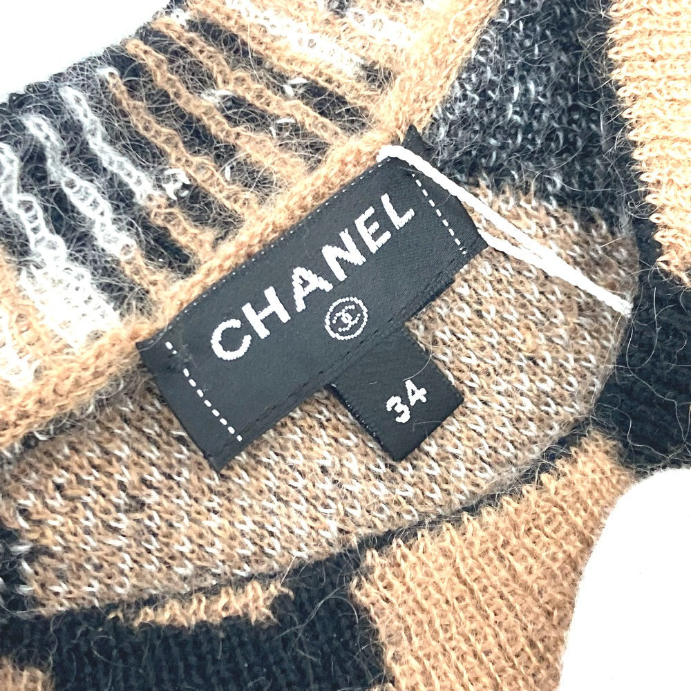 Chanel Sweater P75361 Cashmere Brown 23A Coco Mark Leopard Pattern 34