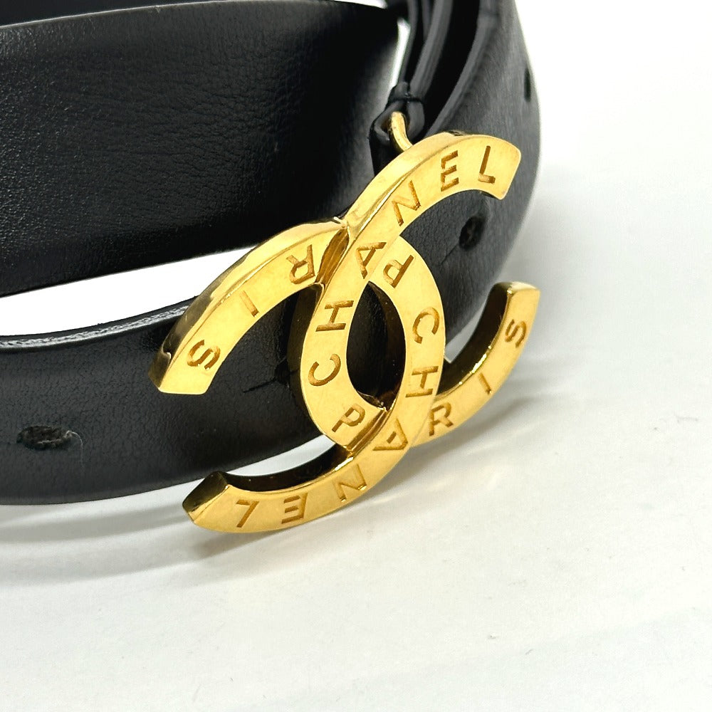 Chanel Belt Leather Black B20 Coco Mark Women 75/30