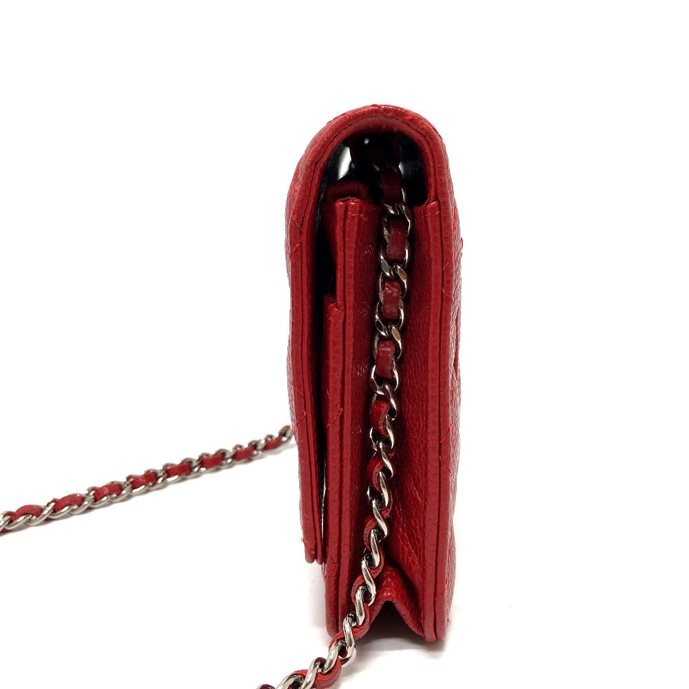 Chanel Shoulder Bag Ap0250 Caviar Skin Red Long Wallet Purse Cc Coco Mark Classic