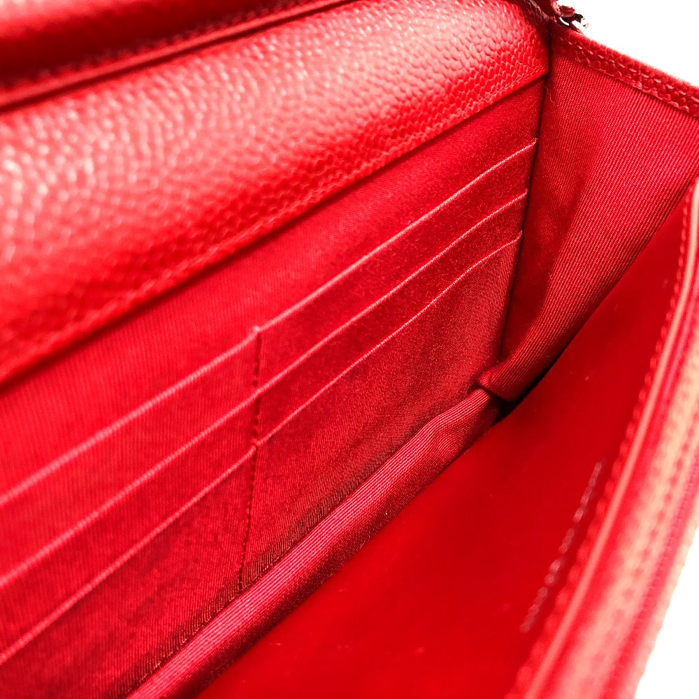 Chanel Shoulder Bag Ap0250 Caviar Skin Red Long Wallet Purse Cc Coco Mark Classic
