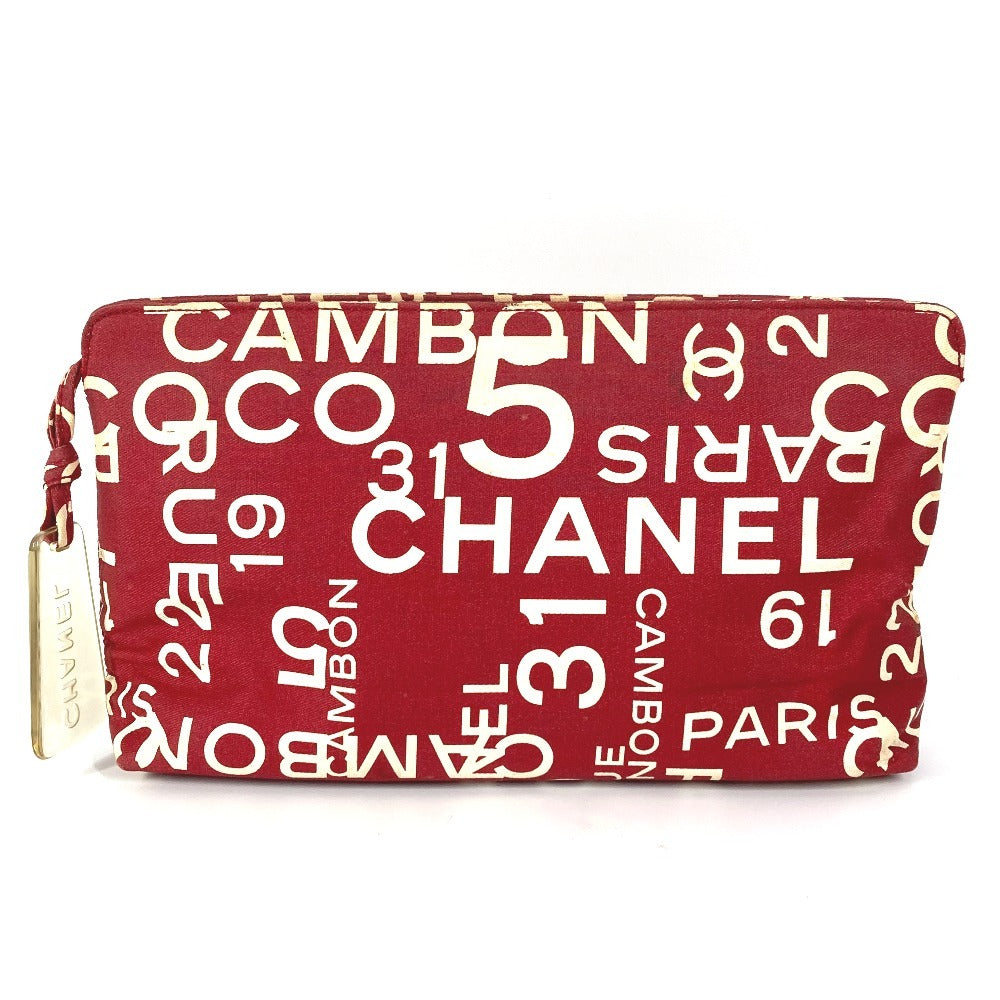 Chanel Pouch Canvas Red Bysy Line Logo Women