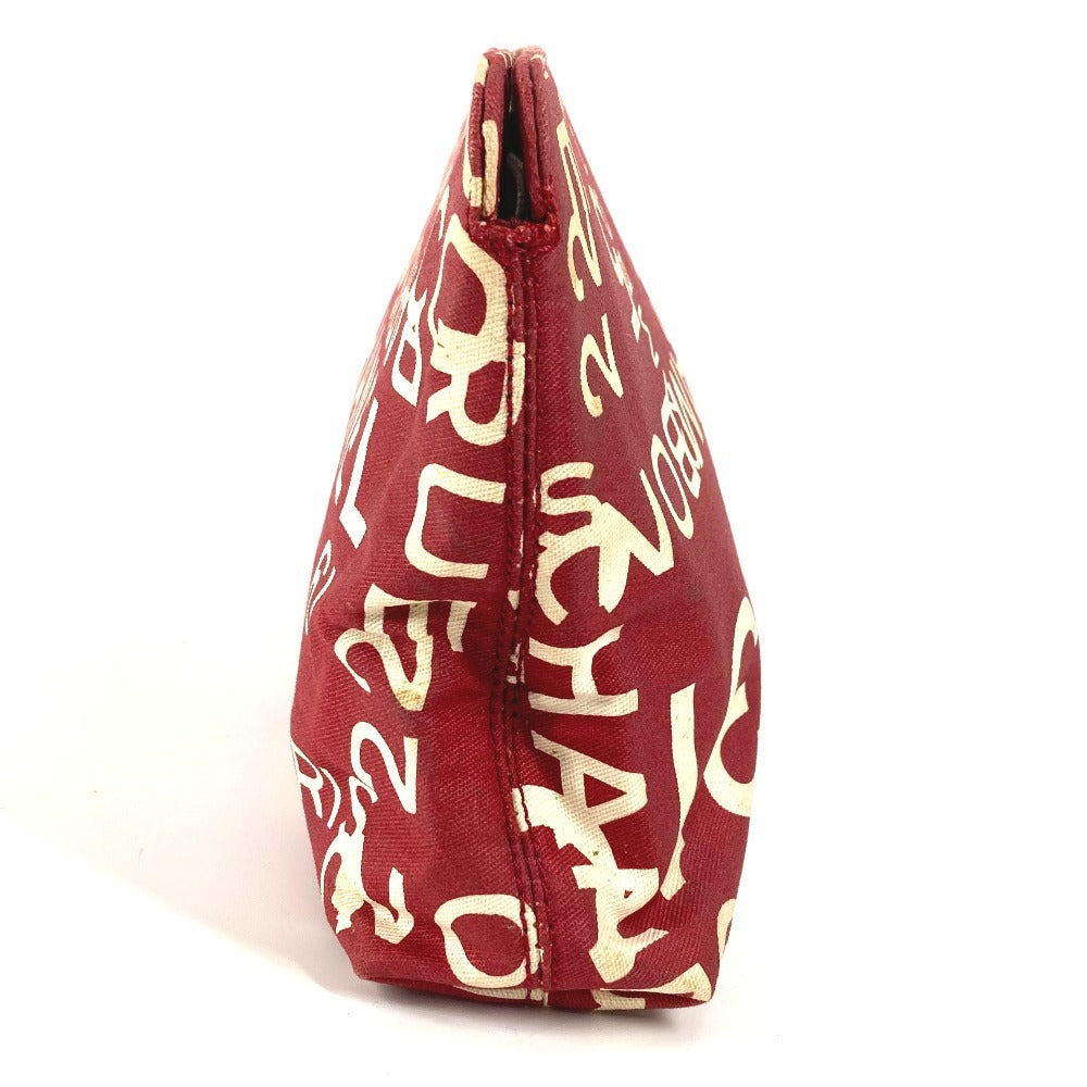 Chanel Pouch Canvas Red Bysy Line Logo Women
