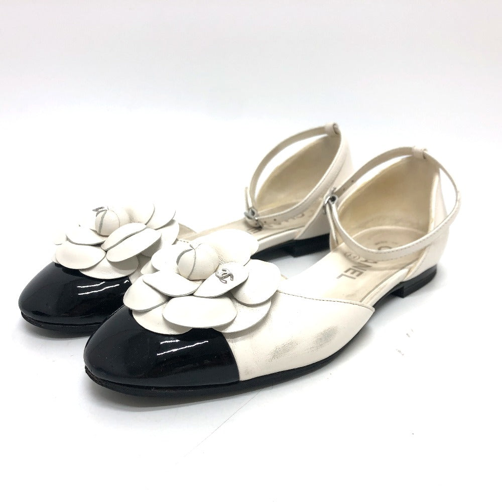 Chanel Sandals G45497 Leather White 24P Bicolor Camellia Women 37.5