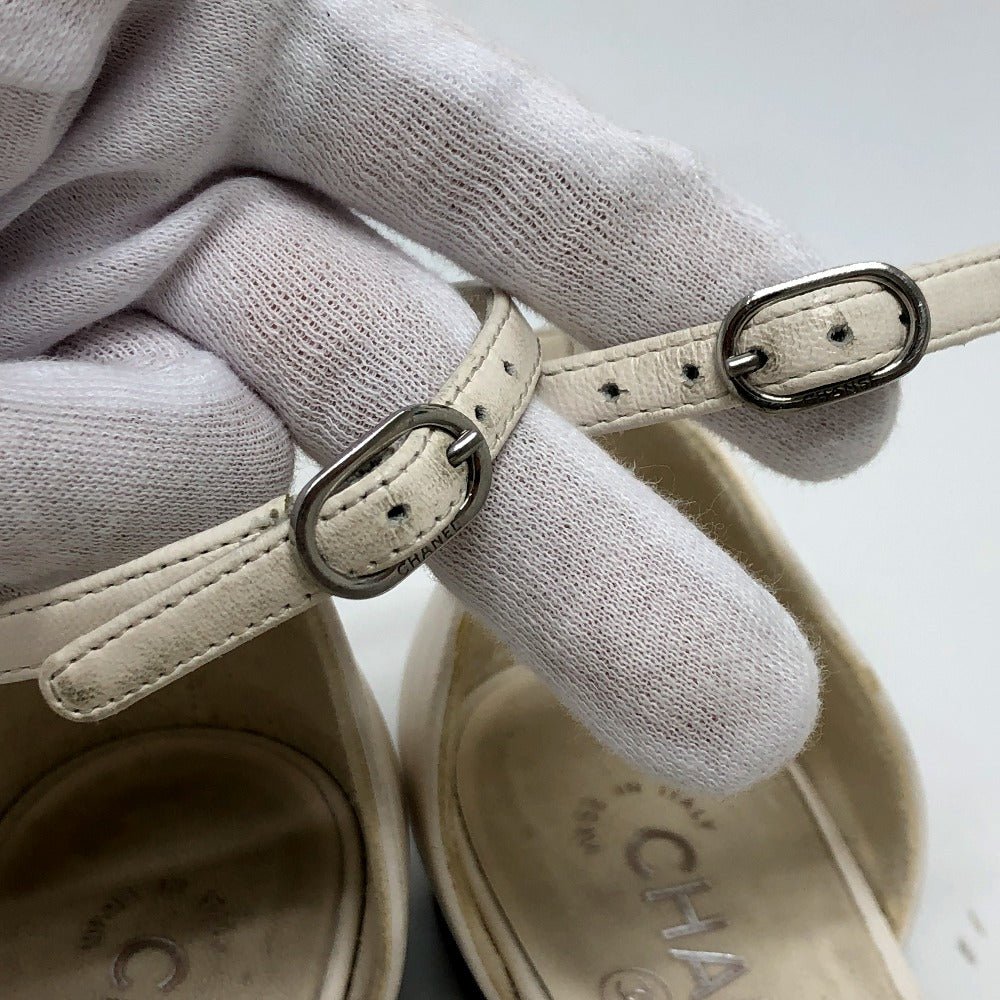 Chanel Sandals G45497 Leather White 24P Bicolor Camellia Women 37.5