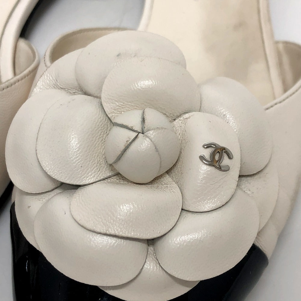 Chanel Sandals G45497 Leather White 24P Bicolor Camellia Women 37.5