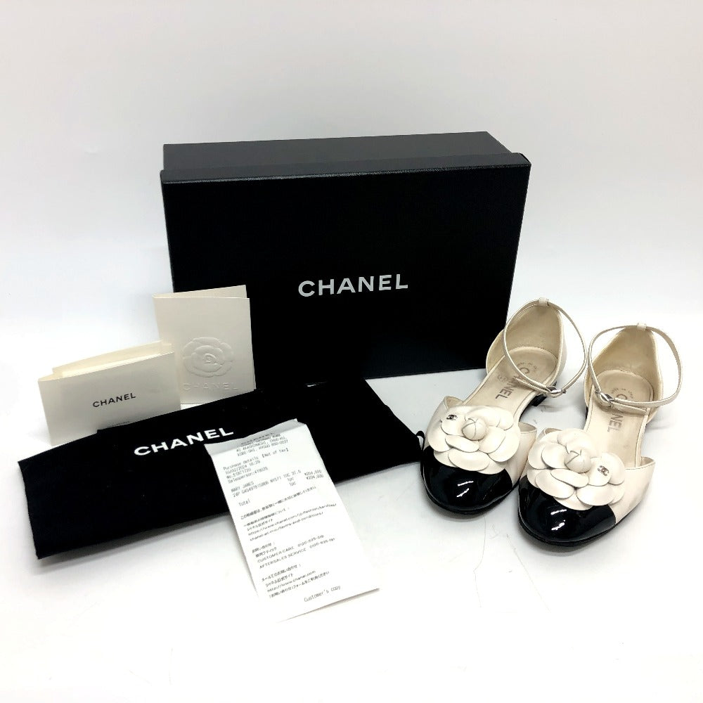 Chanel Sandals G45497 Leather White 24P Bicolor Camellia Women 37.5