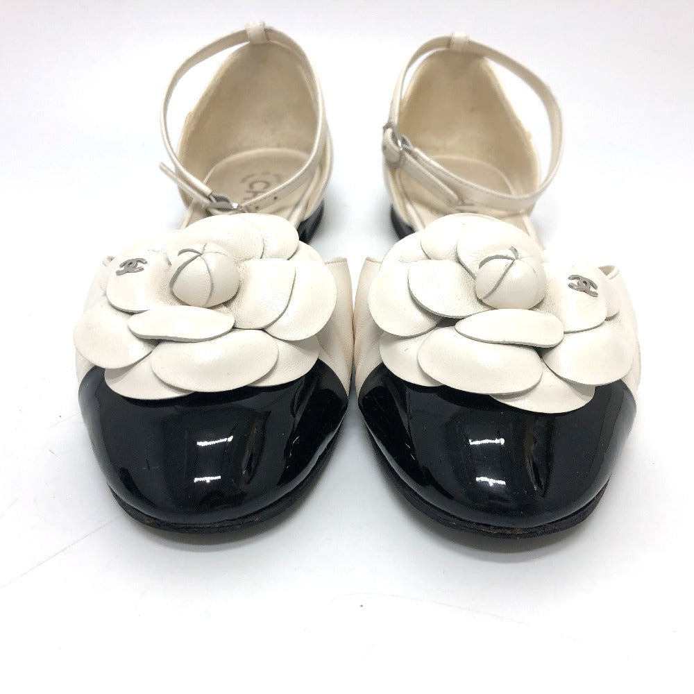 Chanel Sandals G45497 Leather White 24P Bicolor Camellia Women 37.5