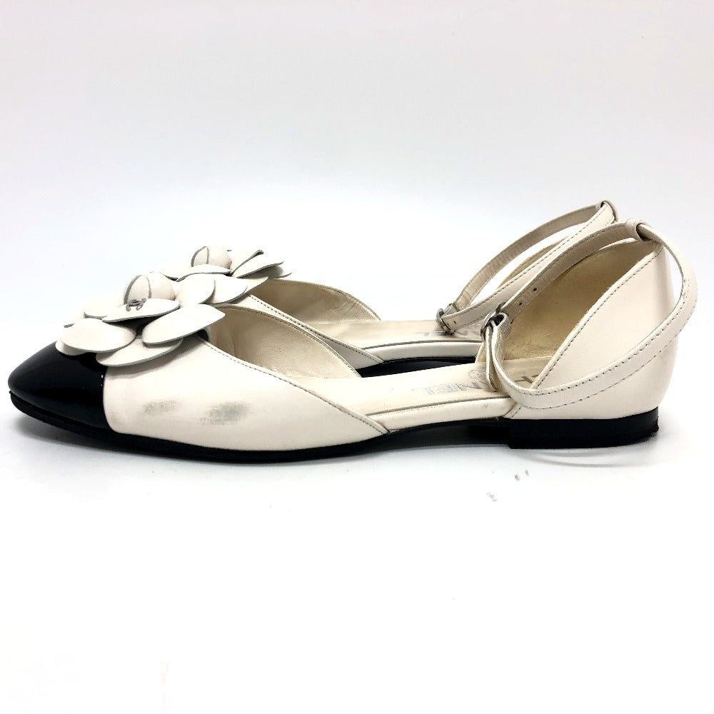 Chanel Sandals G45497 Leather White 24P Bicolor Camellia Women 37.5