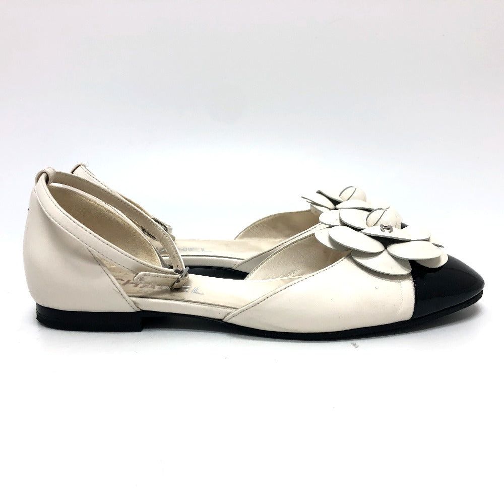 Chanel Sandals G45497 Leather White 24P Bicolor Camellia Women 37.5