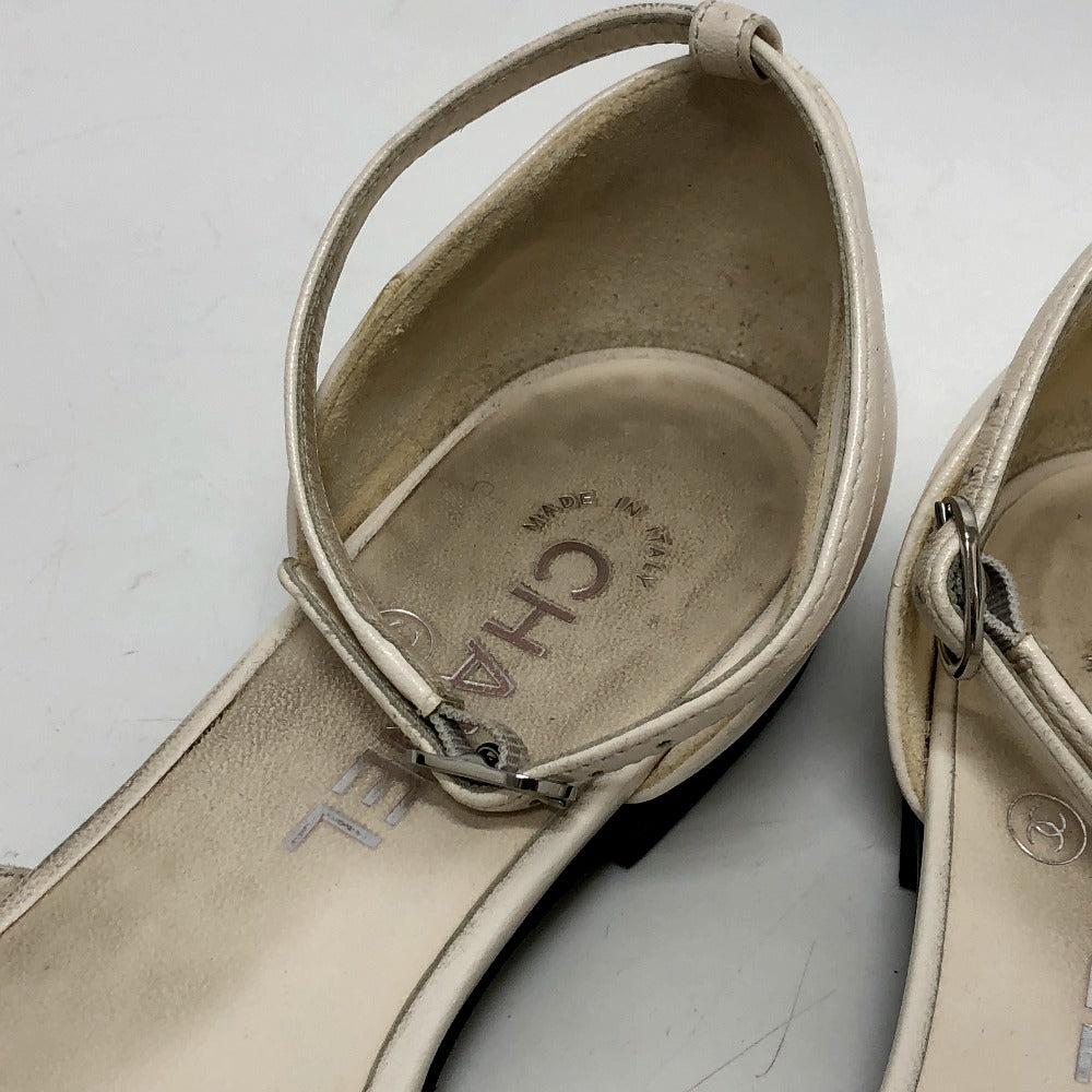 Chanel Sandals G45497 Leather White 24P Bicolor Camellia Women 37.5