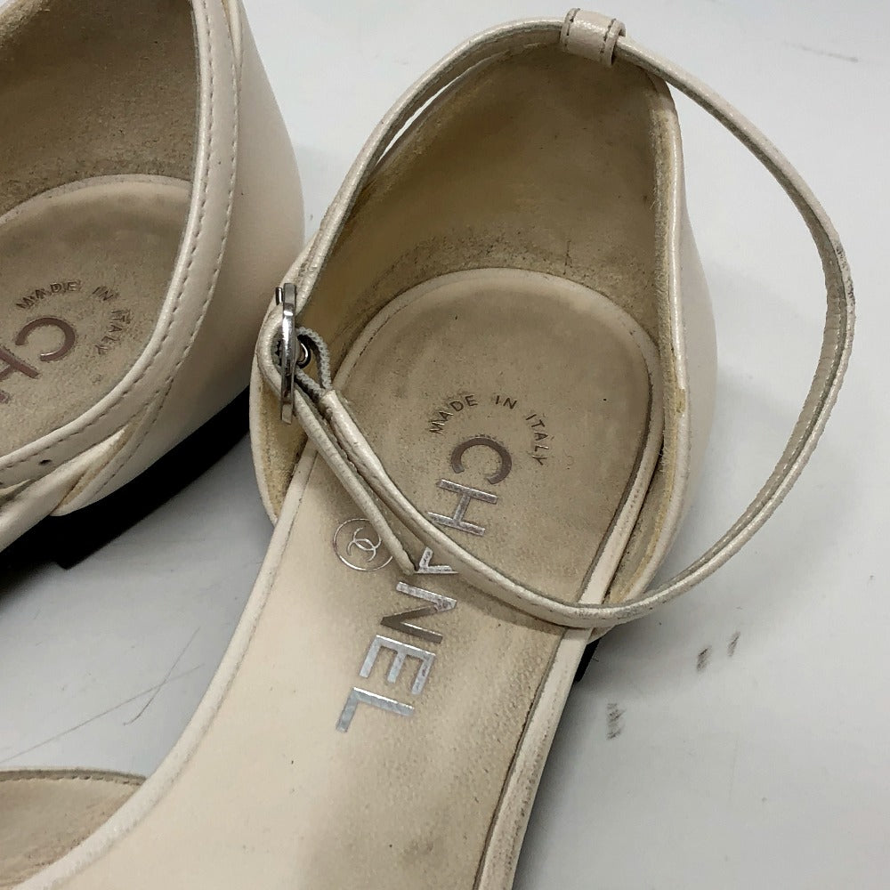 Chanel Sandals G45497 Leather White 24P Bicolor Camellia Women 37.5