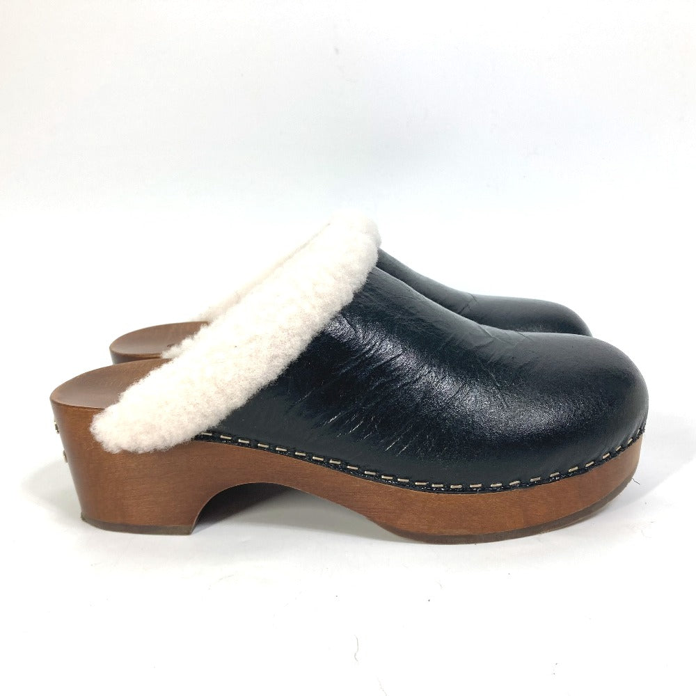Chanel Sandals F32594 Leather Black 23N Mouton Clogs Cc Coco Mark Women 38