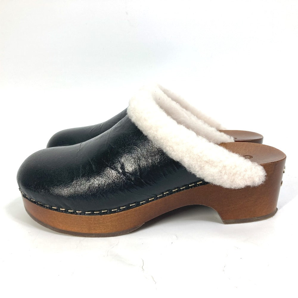 Chanel Sandals F32594 Leather Black 23N Mouton Clogs Cc Coco Mark Women 38