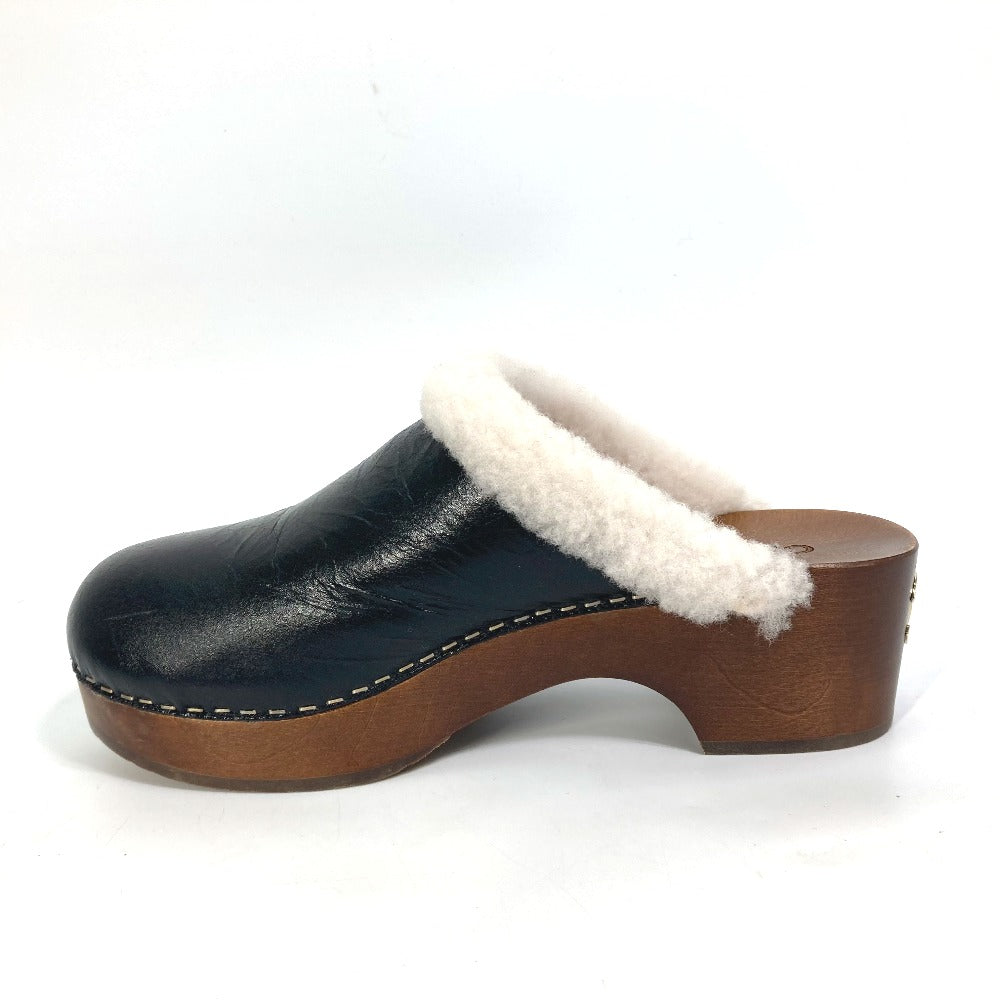 Chanel Sandals F32594 Leather Black 23N Mouton Clogs Cc Coco Mark Women 38